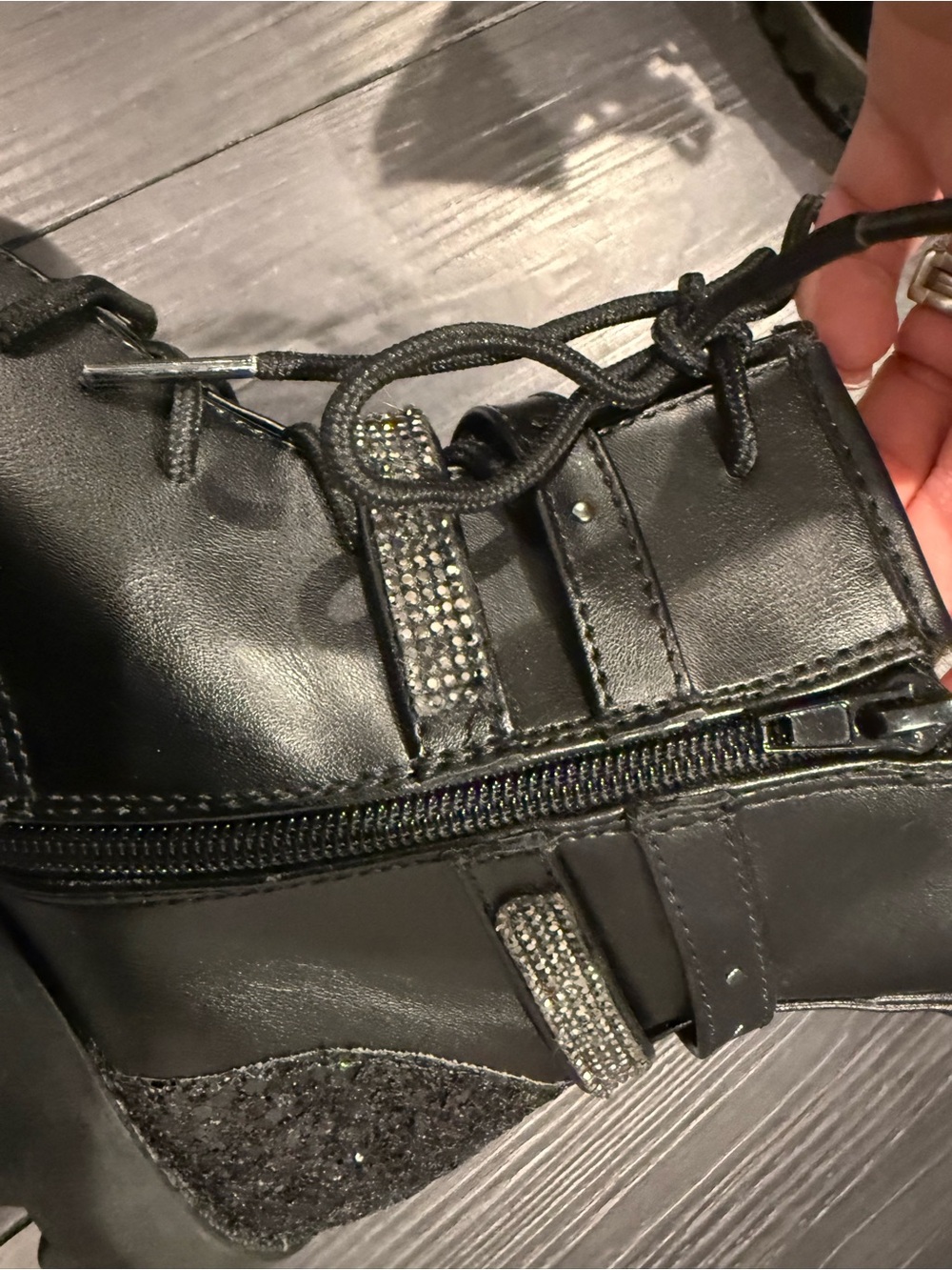 Black Women's Lace-Up Ankle Boot with Sparkle Accents